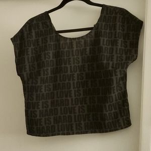 H&M Divided Black "Love is Hard" Graphic Crop Top,
